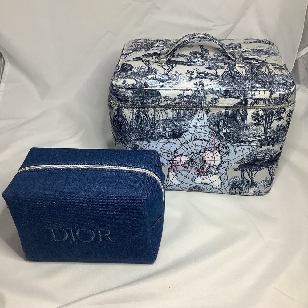 Dior All Around the World Vanity Case and Blue make up Bag Bundle Set